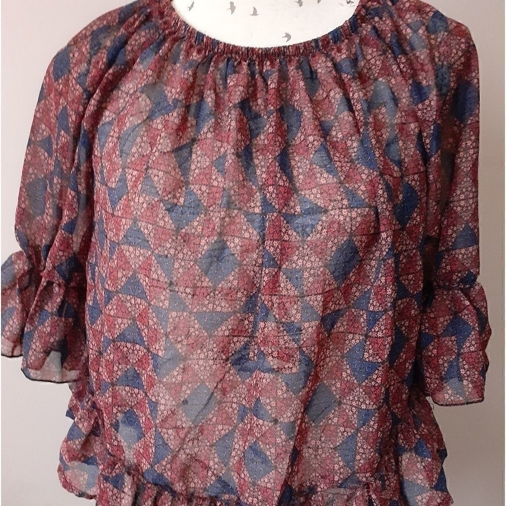 Printed Sheer Ruffled Blouse 